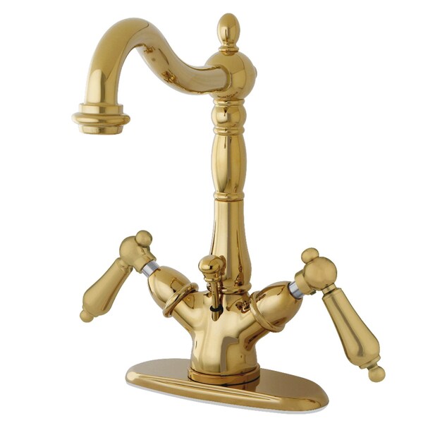 KS1432AL 2-Handle Bathroom Faucet W/Brass Pop-Up & Cover Plate, Brass